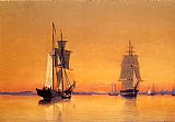 William Bradford Famous Paintings - Ships in Boston Harbor at Twilight